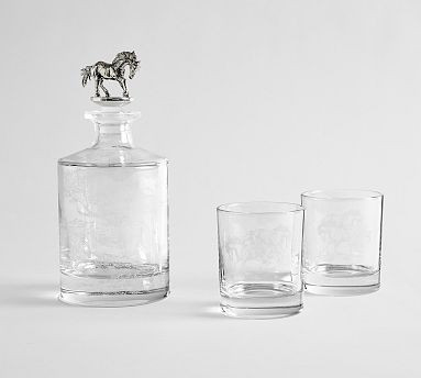 Brandon Maxwell Groveland Toile Decanter & Double Old Fashioned Glasses - Set of 3 | Pottery Barn (US)
