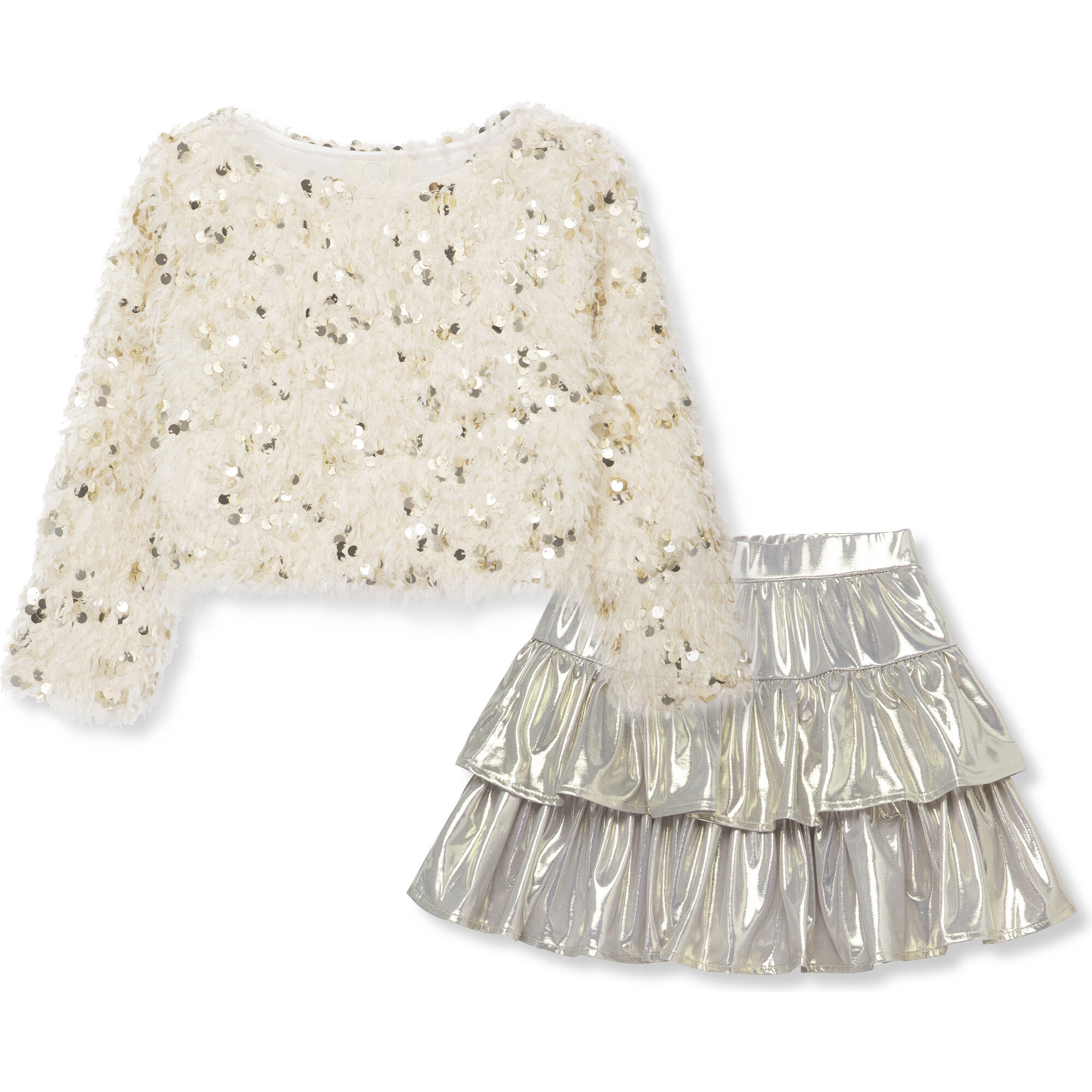 Sequin Sweater & Skirt Set, Silver | Maisonette