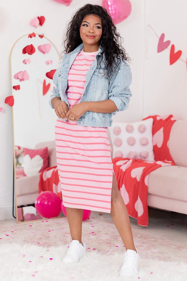 Found Love Pink Striped Pocket Tee Midi Dress FINAL SALE | Pink Lily