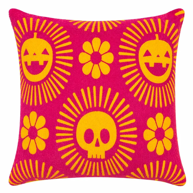 Summerween 18"x18" Plush Decorative Pillow,  Sunshine Skulls | Walmart (US)