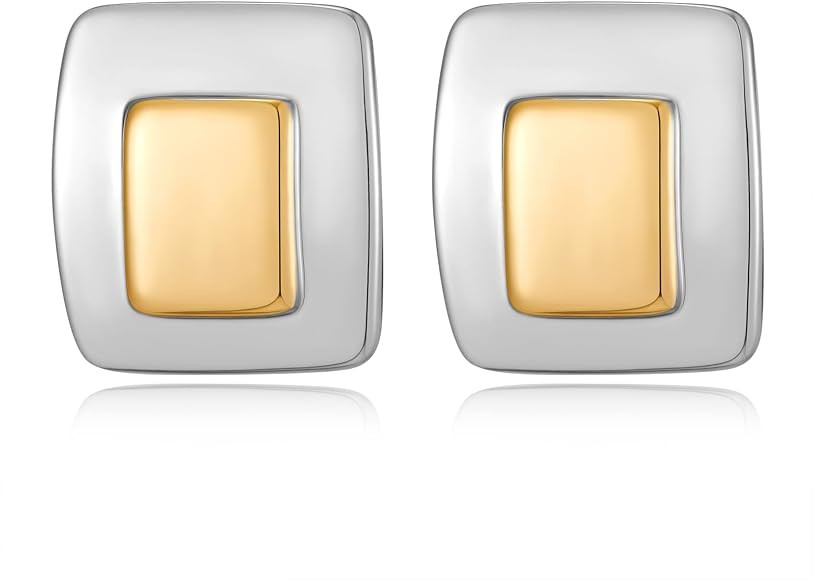 COORWEEL Modern Vintage Curvy Square Earrings for Women Trendy Gold Silver Two Tone Statement Rec... | Amazon (CA)