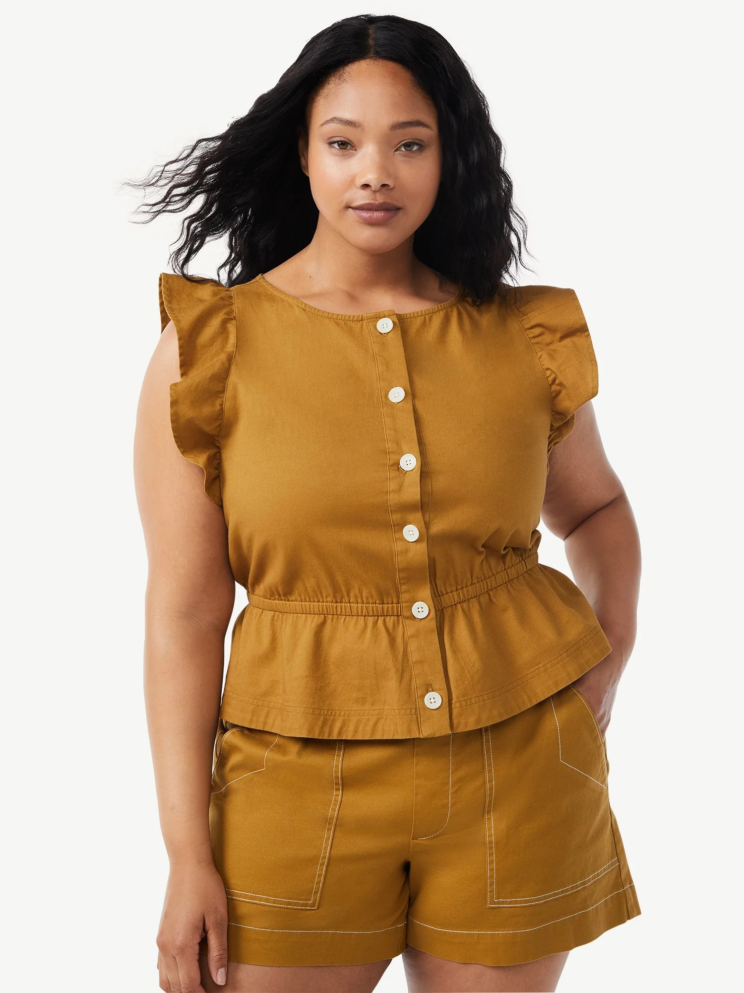 Free Assembly Women's Flutter Sleeve Waisted Top | Walmart (US)