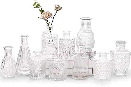 Amazon.com: Glass Bud Vase Set of 10 - Small Vases for Flowers, Clear Bud Vases in Bulk, Cute Gla... | Amazon (US)