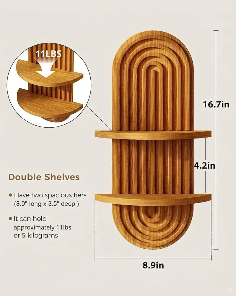 Bamworld Boho Wall Decor Plant Wall Shelf Wood Plant Holder 2 Tier Brown | Amazon (US)