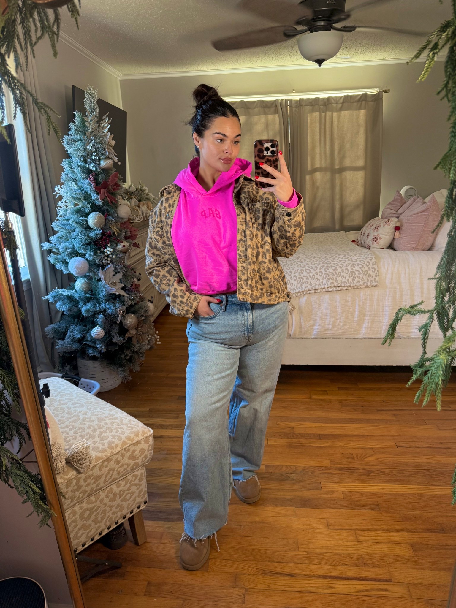 Leopard Jacket is old from Free People!! 

Jeans: 14
Sweatshirt: XL