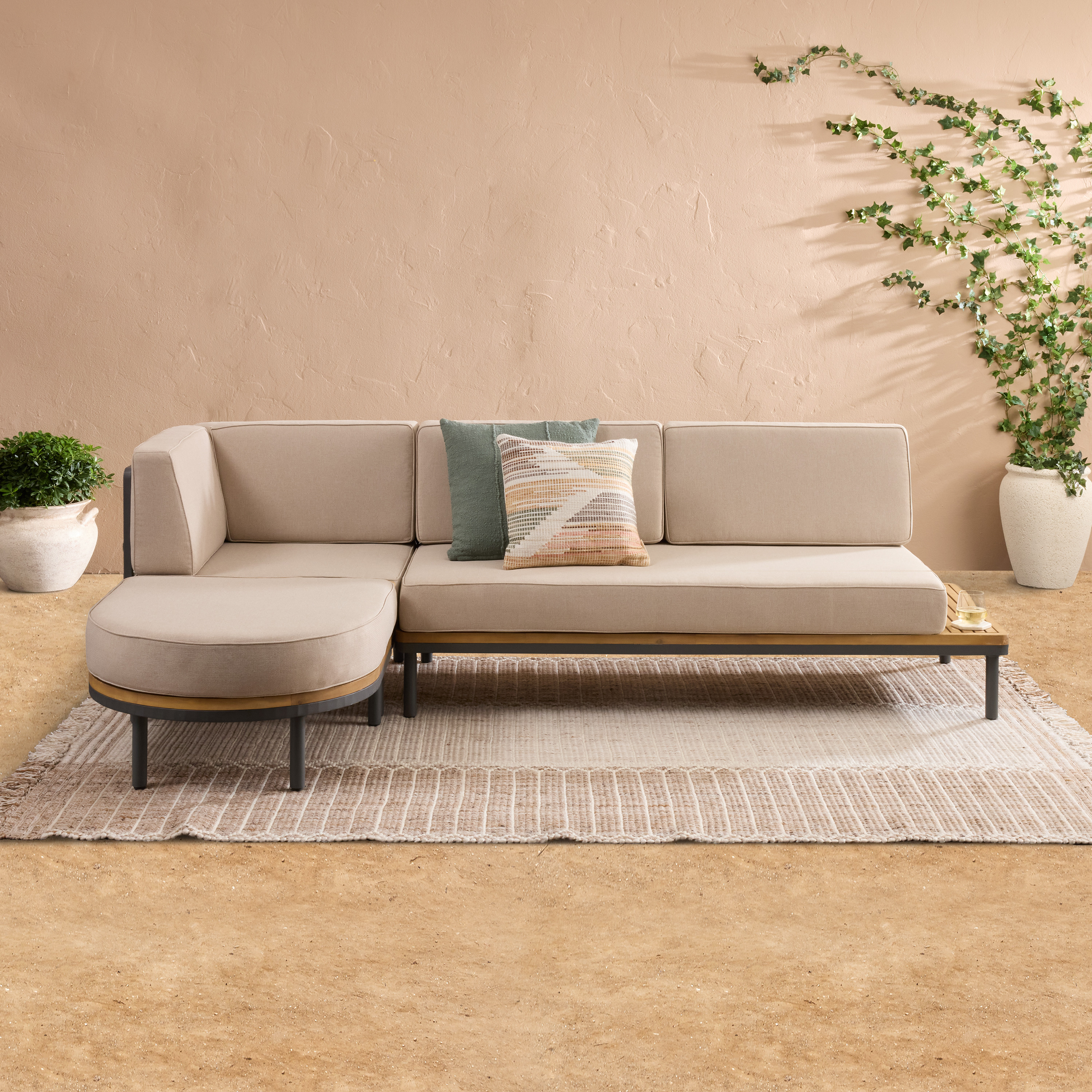 Andorra 3 Piece Modular Outdoor Sectional Set with Curved Ottoman | World Market