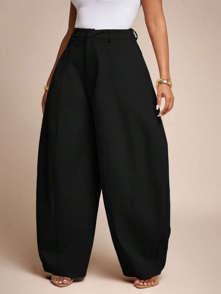Vixey Seam Detail High Waist Barrel Leg Office Pants, Office Wear, Workwear, Desk To Dinner | SHEIN