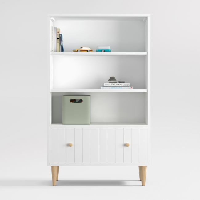 Finn Tall White Wood 3-Shelf Kids Bookcase with Drawer | Crate & Barrel
