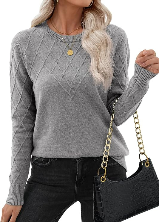 EVALESS Womens Sweaters Trendy Casual Crewneck Long Sleeve Cable Knit Lightweight Oversized Fall ... | Amazon (US)