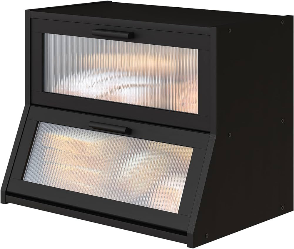 Vriccc Black Large Bread Box for Kitchen Counter, Bamboo Wooden Double Layer Large Capacity Bread... | Amazon (US)