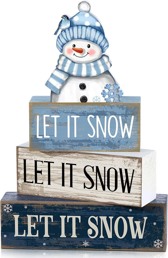 4 Pcs Winter Table Decoration Blue and White Snowman Decor Winter Tiered Tray Decor Christmas Cen... | Amazon (US)