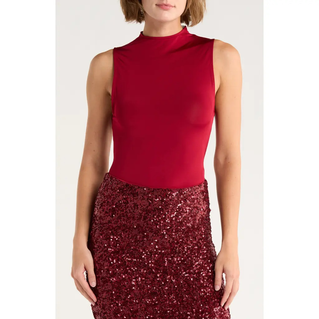 Alice + Olivia Nichol Mock Neck Sleeveless Bodysuit in Garnet at Nordstrom Rack, Size X-Small | Nordstrom Rack