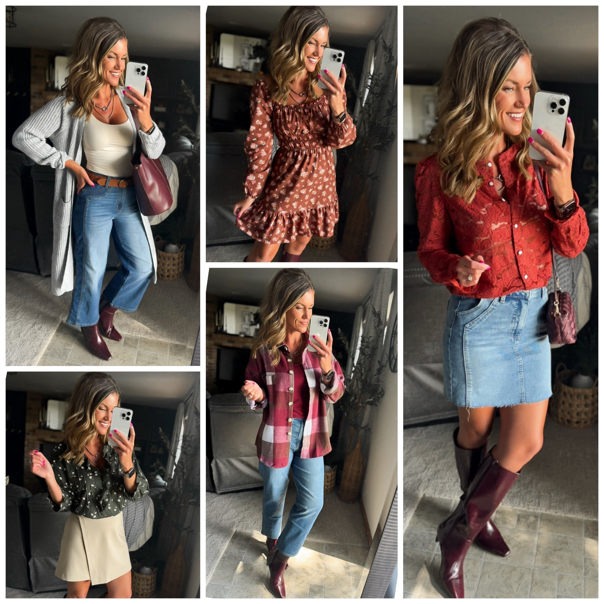 #walmartpartner If you are looking for a statement boot, look no further. These burgundy knee high boots are stunners, and surprisingly easy to style multiple ways. 
Duster/ medium
Jeans/6
Dress/small
Green top/small
Khaki skirt/ small
Lace top/small 
Denim skirt /6
Shacket/small 
Tank/small
Jeans/8
Boots/ tts 
#walmartfashion @walmartfashion

#LTKSeasonal #LTKStyleTip