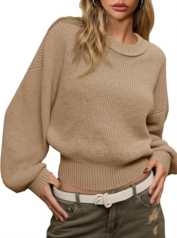 Saodimallsu Womens Batwing Long Sleeve Sweaters Casual Crewneck Loose Chunky Knit Fall Pullover T... | Amazon (US)