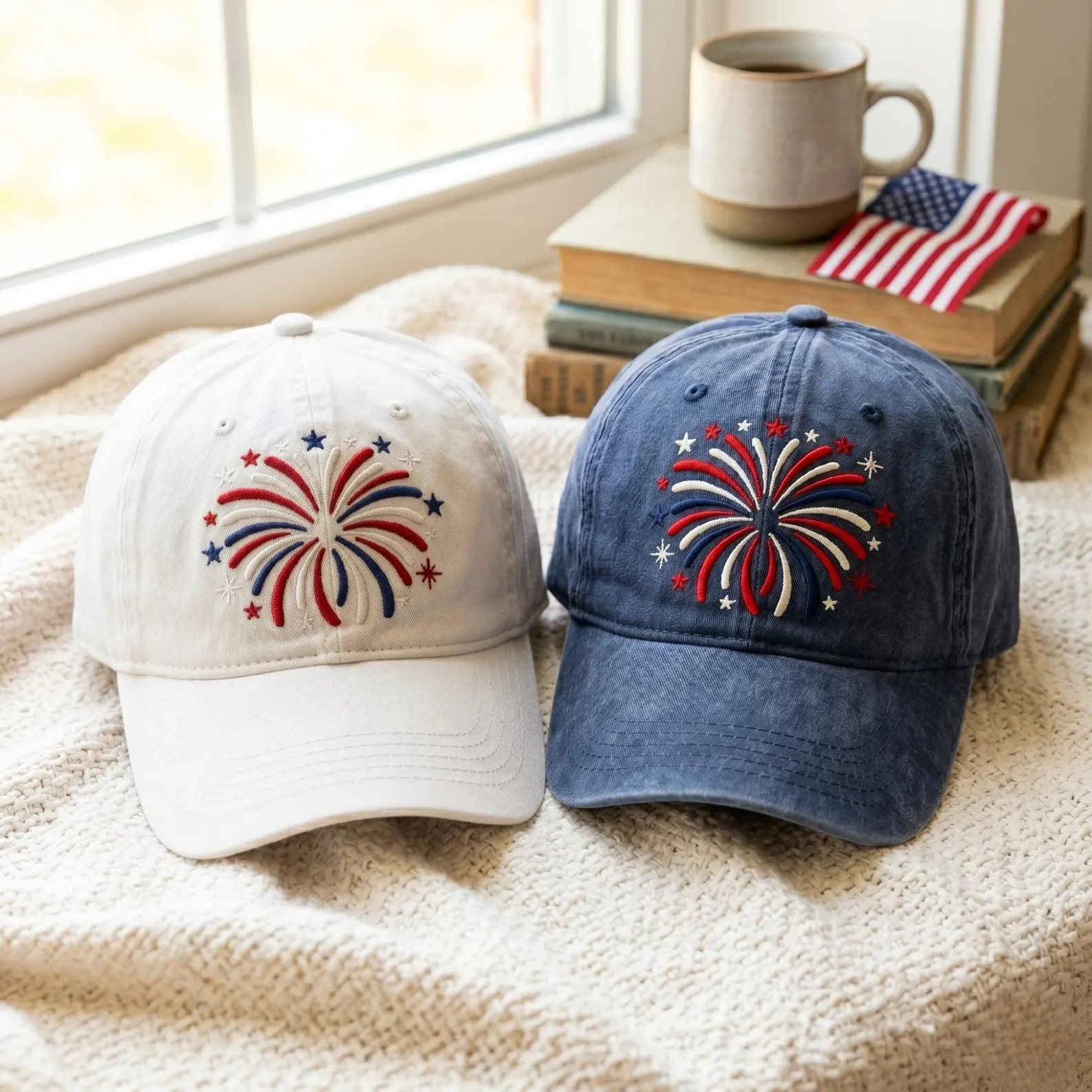 Embroidered USA Firework Cap, Red White Blue Patriotic Hat, 4th of July Apparel | Etsy (Global)