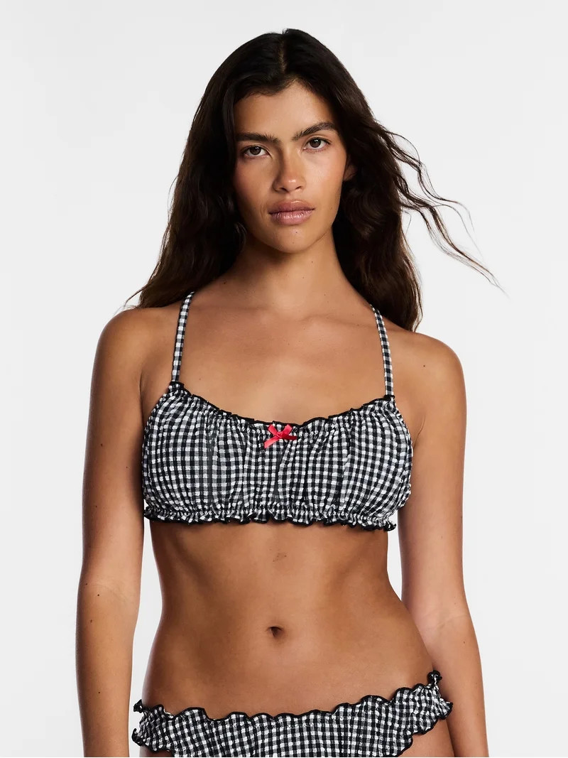 Kacey Lee Women's and Women's Plus Lettuce Edge Bikini Top with Bow, Sizes XS-3X | Walmart (US)