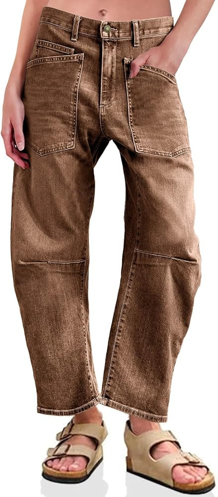 PLNOTME Baggy Barrel Jeans Boyfriend High Waisted Wide Leg Denim Pants | Amazon (US)