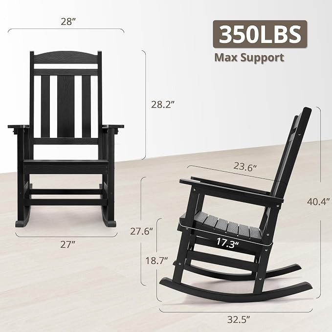 LUE BONA Outdoor Rocking Chairs Set of 2, Weather Resistant Poly Plastic Rocker, 350lb Heavy Duty... | Amazon (US)