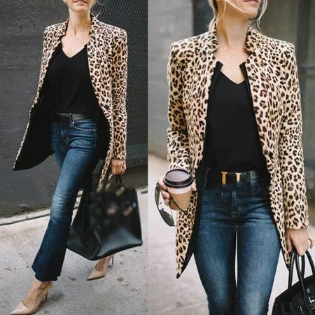 Leopard Jacket Women Sweater Top Warm Casual Winter Cardigan Long Sleeve Coat | Walmart (US)