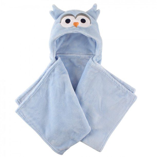 Hudson Baby Infant Boy Hooded Animal Face Plush Blanket, Blue Owl, One Size | Walmart (US)