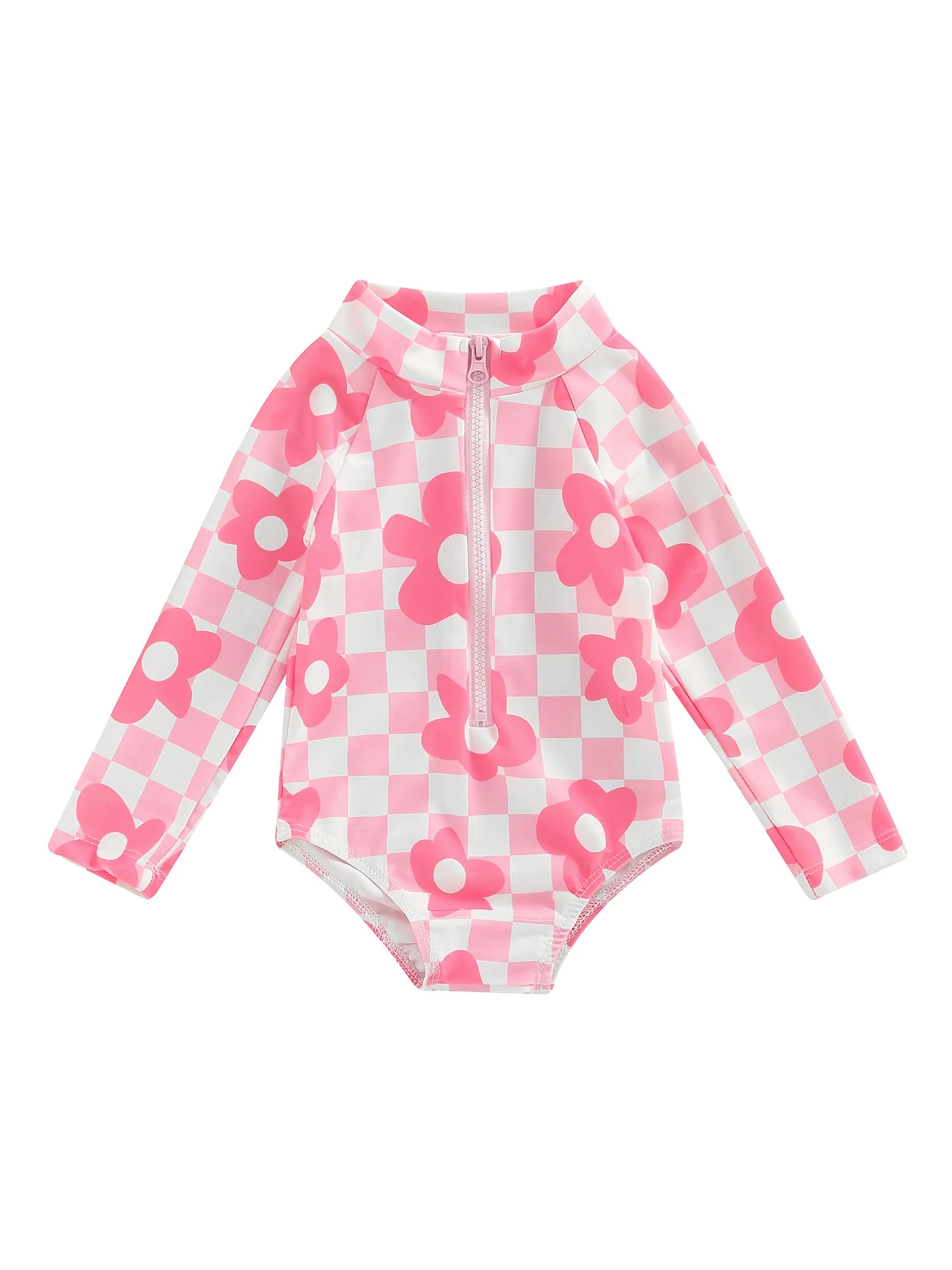 Calsunbaby Toddler Infant Baby Girls One-Piece Swimsuit Floral Print Plaid Long Sleeve Rush Guard... | Walmart (US)