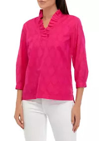Women's 3/4 Sleeve Ruffle Neck Top | Belk