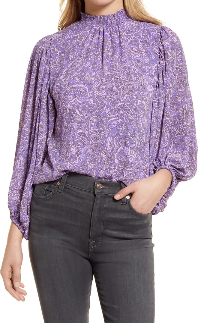 Vince Camuto Paisley Balloon Sleeve Mock Neck Top | Nordstrom | Nordstrom