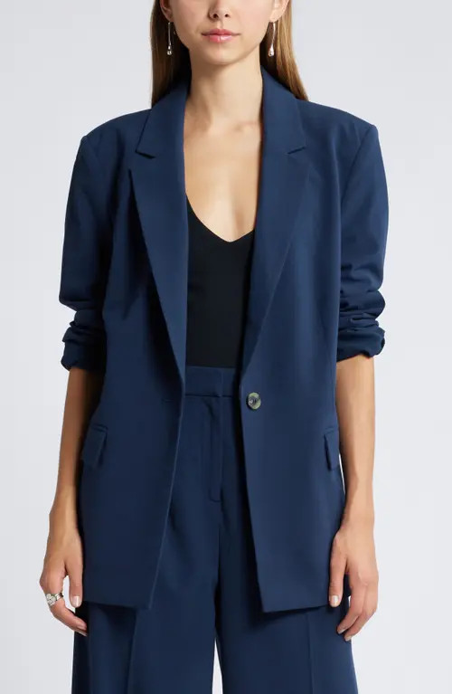 Open Edit Relaxed Fit Blazer in Navy Blazer at Nordstrom, Size Xx-Small | Nordstrom