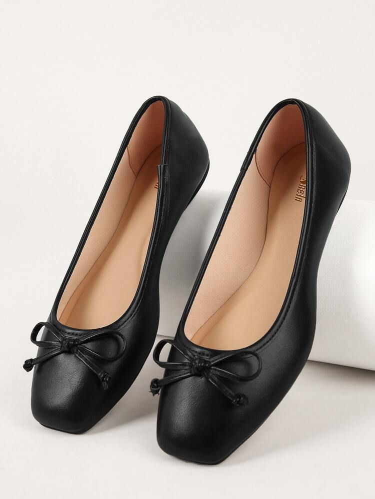 Faux Leather Closed Toe Ballet Flats | SHEIN