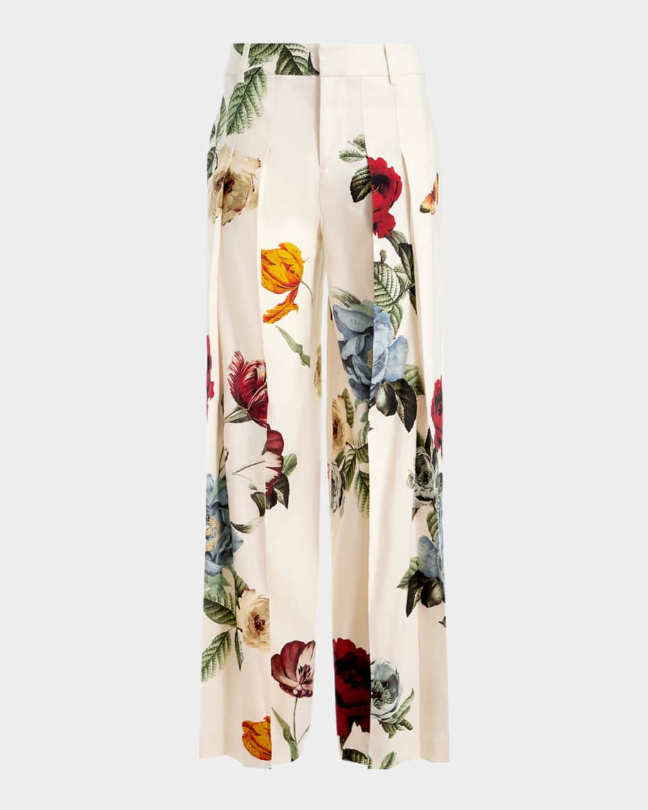 Alice + Olivia Blaire Provence Floral Pleated Pants | Neiman Marcus