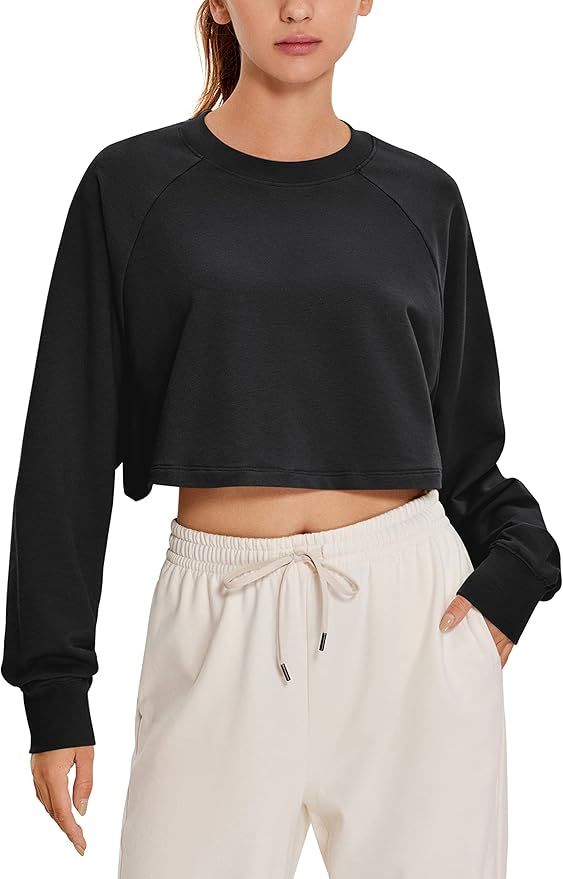 CRZ YOGA Women's Cropped Sweatshirts Loose Fit - Long Sleeve Crop Tops for Women Workout Athletic... | Amazon (US)