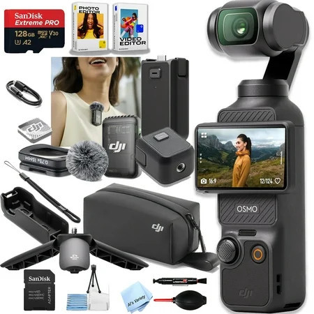 DJI Osmo Pocket 3 Creator Combo, Vlogging Cameras, 4K/120fps Vlog Camera, 3-Axis Stabilization, Face/Object Tracking, Mic Included + 128GB Memory, Software + More (22pc Bundle) | Walmart (US)