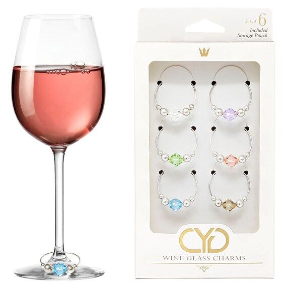 Swarovski Crystal Wine Glass Charms (Pastel colors) - Set of 6 Wine Charm / Drink Markers by Clai... | Etsy (US)