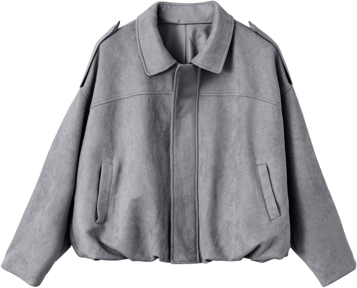 EVALESS Faux Suede Jackets for Women Fall outfits Cute Cropped Bomber Coat | Amazon (US)