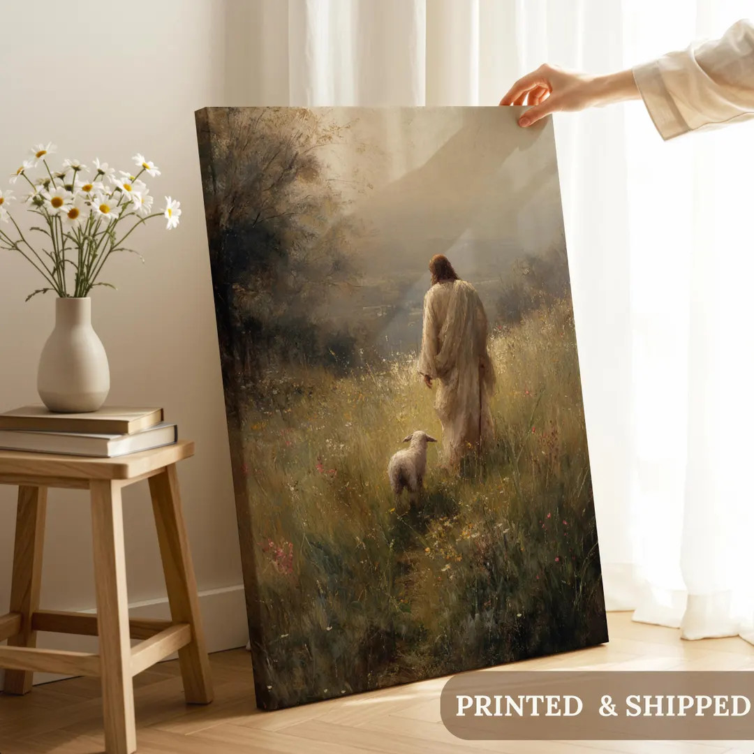 Jesus and Lamb Canvas Wall Art, Jesus Leaves the 99, the Good Shepherd, Modern Christian Art, Bib... | Etsy (US)