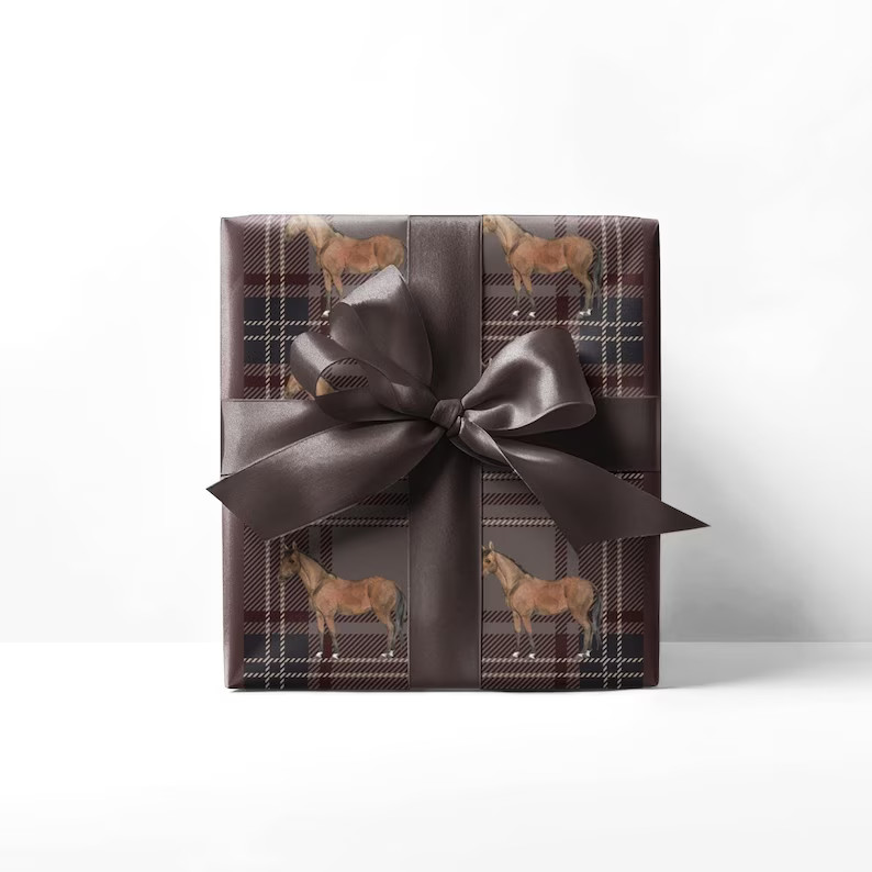 Brown Horse Gift Wrap: Rustic Plaid Equestrian Wrapping Paper - Etsy | Etsy (US)