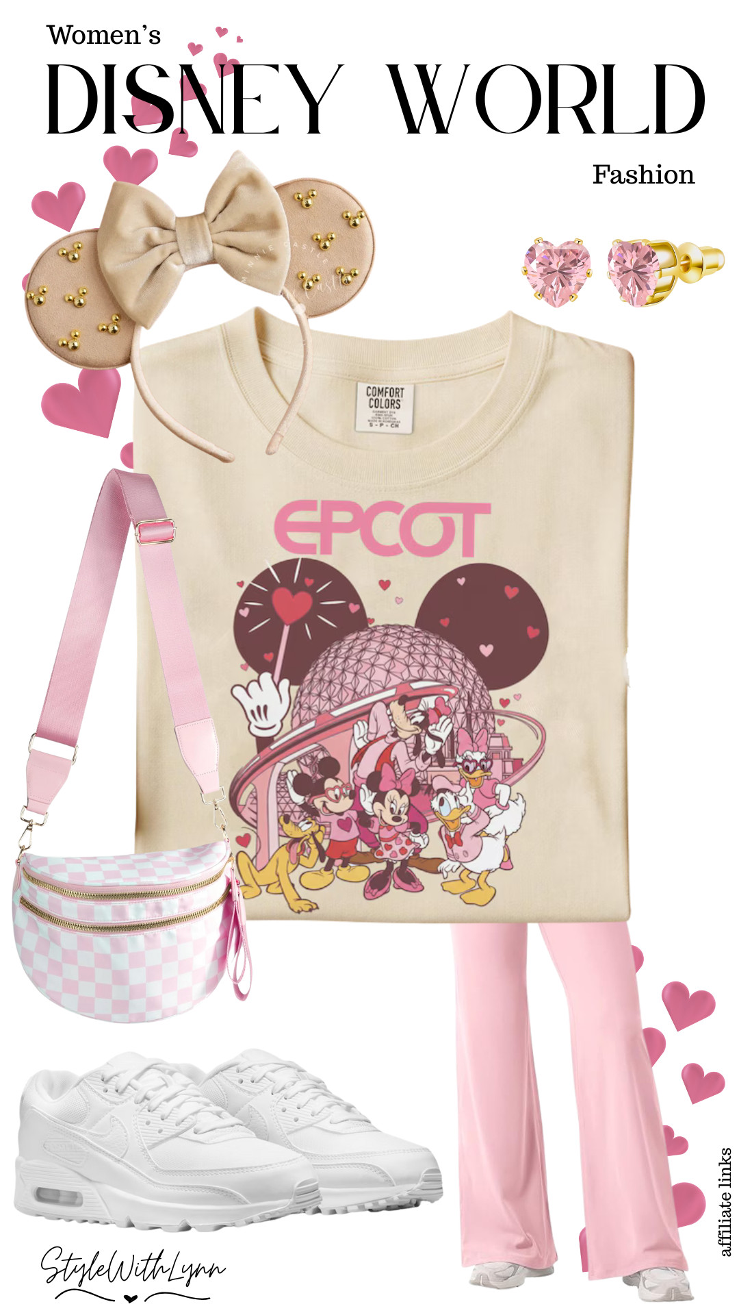 💕 This women’s Disney World outfit is perfect for a park day filled with strolling World Showcase and sweet photo ops. The Valentine’s-themed EPCOT tee paired with buttery-soft yoga pants keeps things effortless, while Nike sneakers are a must for all-day walking. Finished with classic Minnie Mouse ears and heart stud earrings for the perfect touch of Disney romance. Comfortable, festive, and totally park-approved ❤️✨

#epcot #disneyworld #disneyootd

women’s Disney World outfit, Valentine’s Day Disney outfit, EPCOT Valentine outfit, Disney World Valentine’s Day outfit women, Disney park outfit women, EPCOT outfit ideas women, Disney Valentine’s Day look, Minnie Mouse ears outfit, Disney t-shirt outfit women, yoga pants Disney outfit, comfortable Disney World outfit, Nike sneakers Disney outfit, Disney outfit for walking all day, Disney World romantic outfit, Valentine’s Day Disney parks outfit 

 

#LTKootd #LTKTravel
