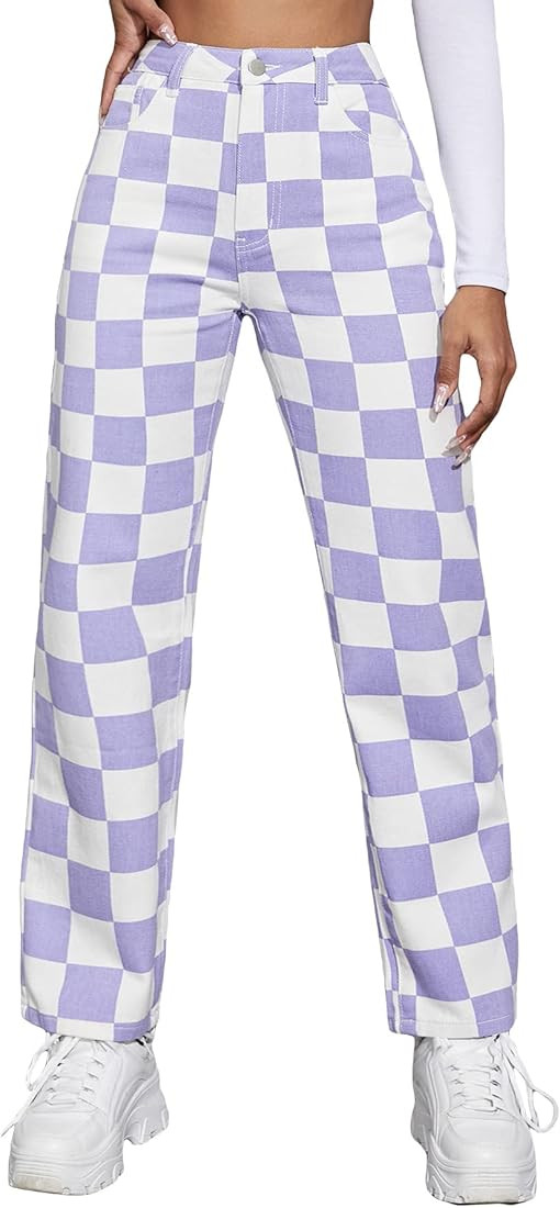 MakeMeChic Women's Floral Print High Waist Wide Leg Jeans Long Denim Pants | Amazon (US)