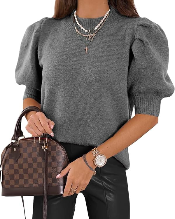 UNCLECAT Women's Puff Short Sleeve Sweaters Trendy Fall Tops Casual Pullover | Amazon (US)