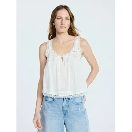Scoop Women s and Women s Plus Flowy Cotton Tank Top with Lace Trim Sizes XS-4X | Walmart (US)