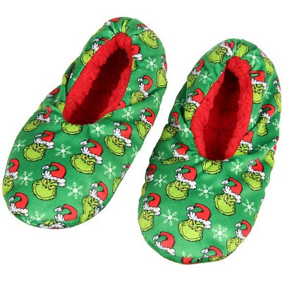 Dr. Seuss GRINCH That Stole Christmas Slippers Santa Grinch Slipper Socks with No-Slip Sole For Women Men (Medium) Green | Target