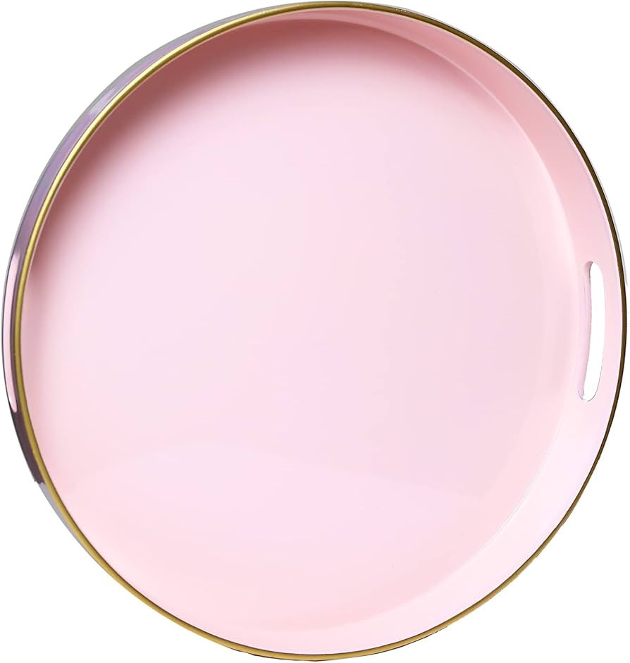 Spsyrine Round Pink Decorative Tray, 13" Plastic Serving Table Tray with Handles for Breakfast, R... | Amazon (US)