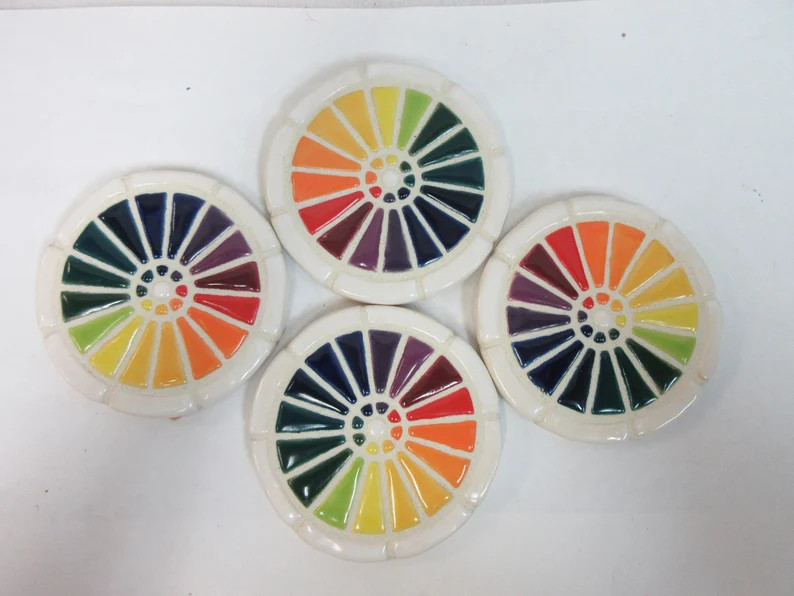 Mosaic Tile Coasters, Rainbow Wagon Wheel Mosaic Coasters: Multicolor Glazed Ceramic Handmade Til... | Etsy (US)