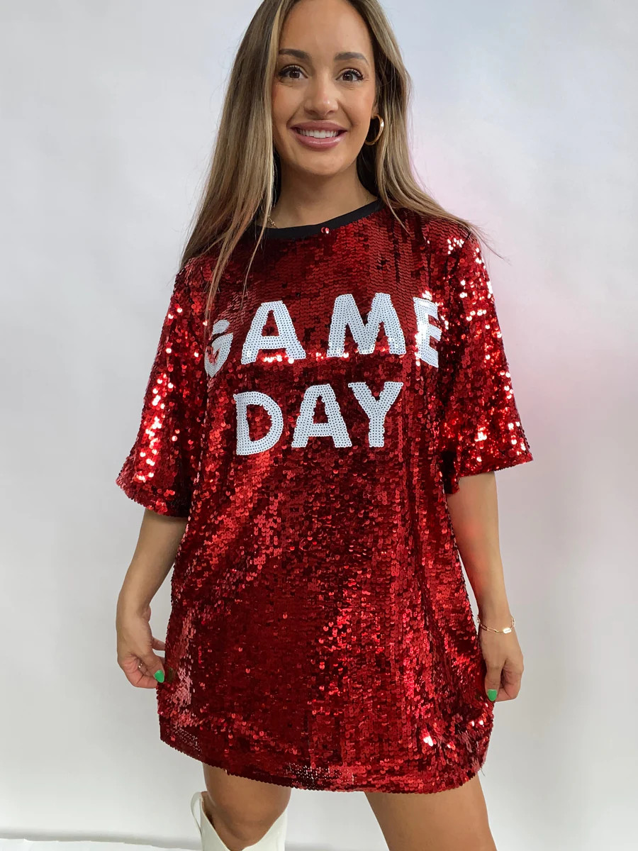 Game Day Sequin Dress - Red and White | Willow Boutique