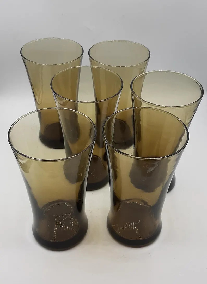Anchor Hocking Linden Mocha Tumblers Tawny Brown MCM Set of 6 | Etsy (US)