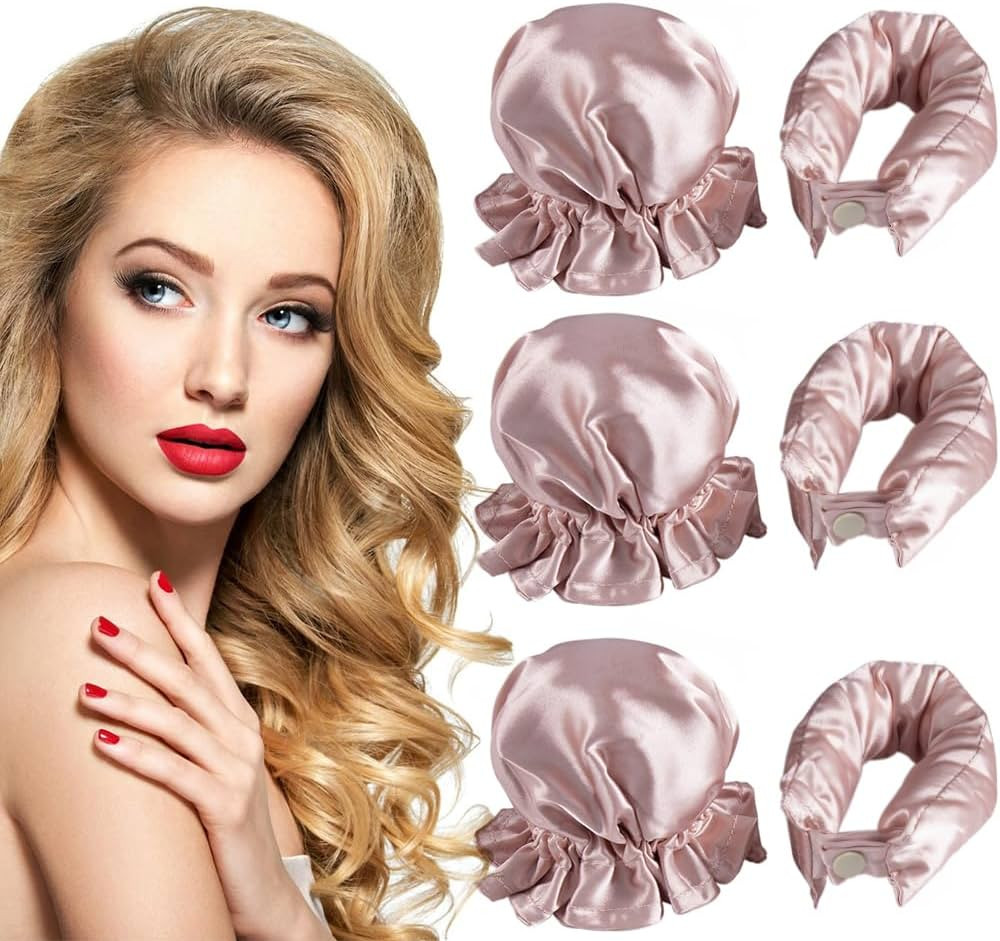 Hair Rollers Set, 6Pcs Satin Heatless Curling Rod Headband, Heatless Curls with Cap for All Hair ... | Amazon (US)