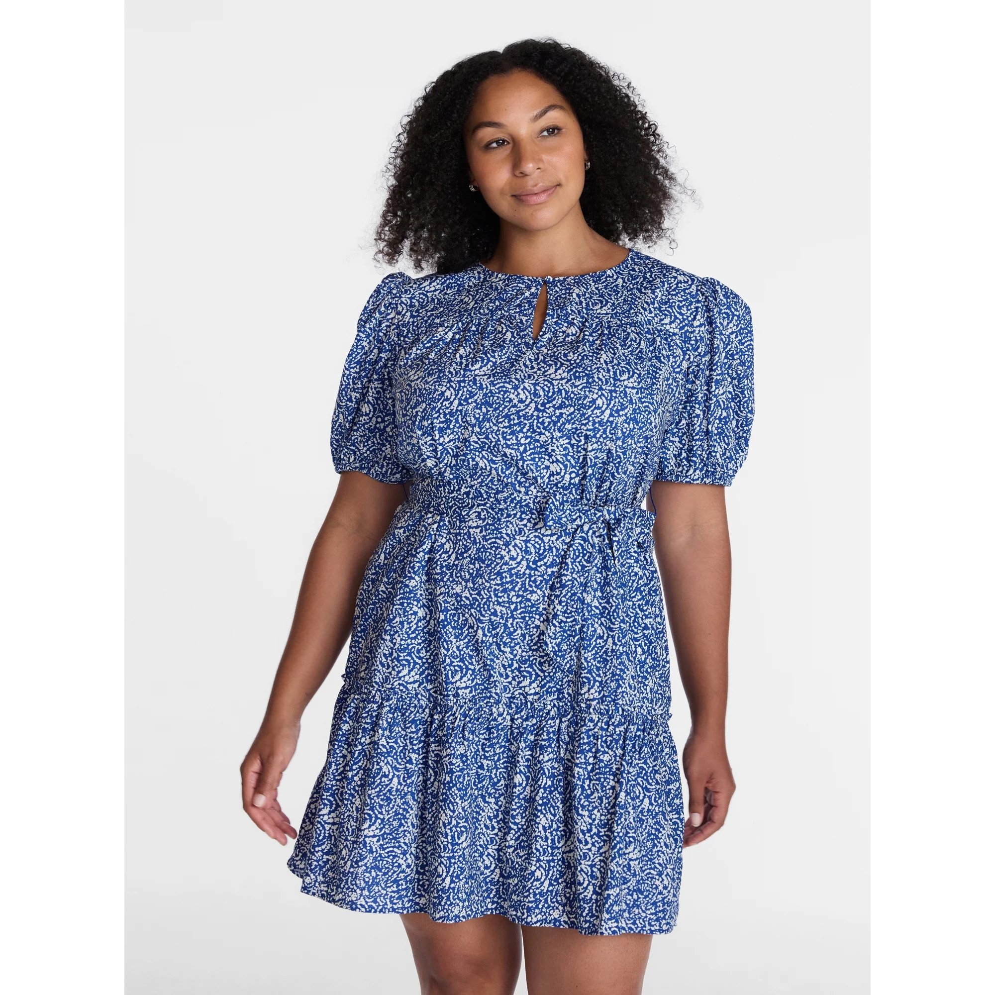 Time and Tru Women's and Women's Plus Cotton Mini Dress with Puff Sleeves, Sizes XS-4X | Walmart (US)
