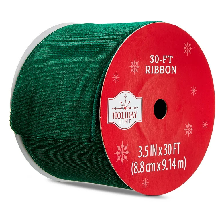 Green Velvet Christmas Ribbon, 3.5" x 30', by Holiday Time | Walmart (US)