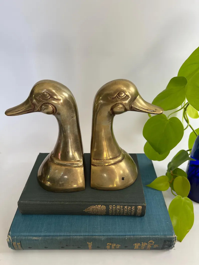Vintage Duck Brass Bookends – Classic Patina, Aged Brass Decor, Heavy Book Ends With Vintage Ch... | Etsy (US)