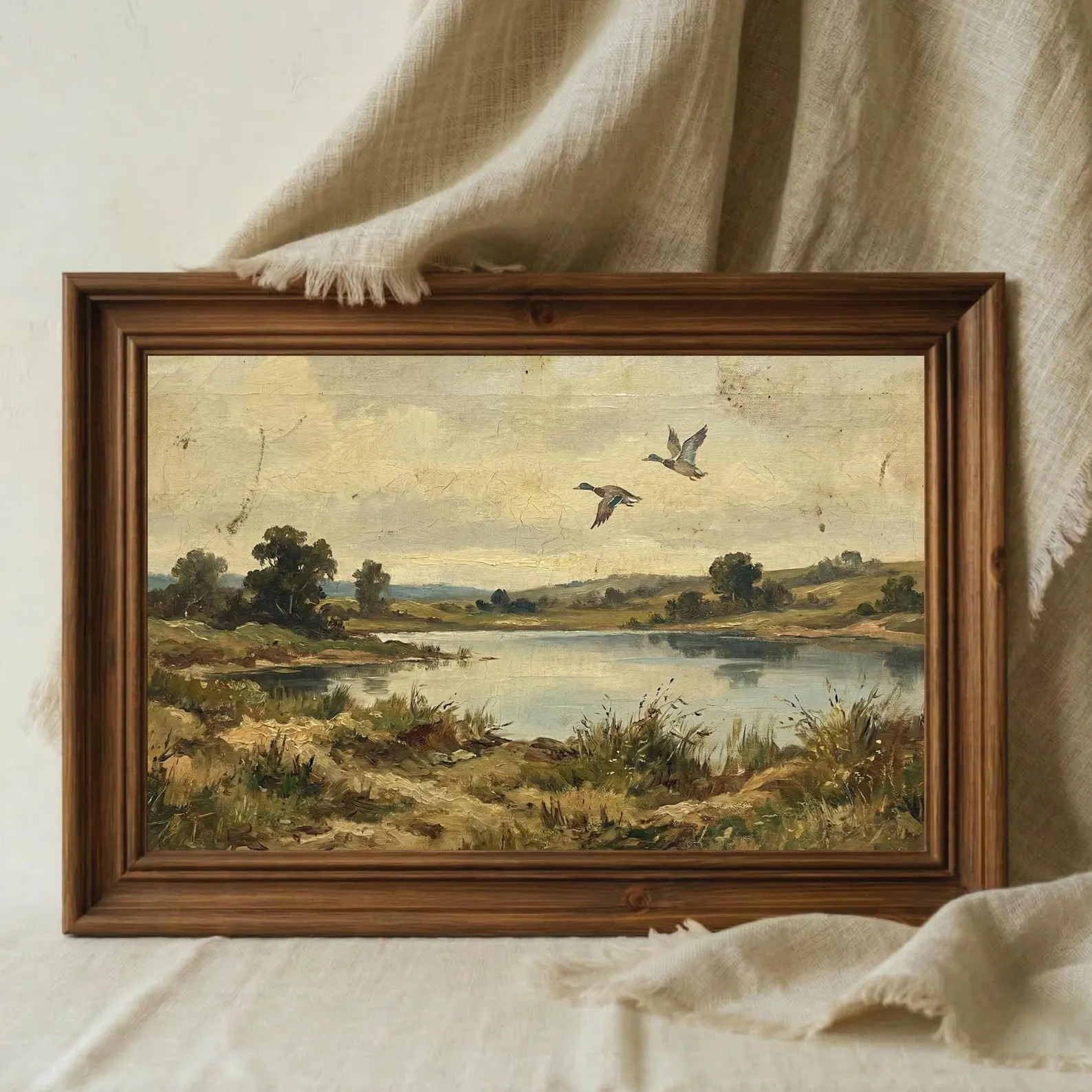 Vintage Flying Ducks Landscape Print | Mallard Ducks Antique Oil Painting, Muted Country Rustic F... | Etsy (Global)